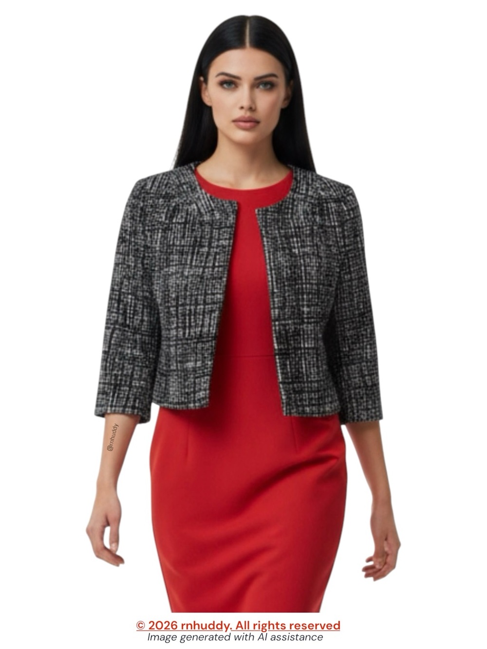 Calvin Klein size 6 black white elbow length sleeve cropped blazer